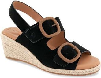 Gentle Souls Greca Espadrille Slingback Platform Wedge Sandal in Black Suede at Nordstrom, Size 9.5