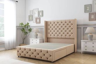 Sloomy Luthor Plush Divan Base No Drawers - 54 Wingback & 12 Footboard in Stone | Size: King
