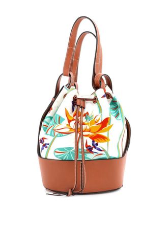 Loewe Balloon Printed Canvas and Leather Medium bucket bag - Bruin