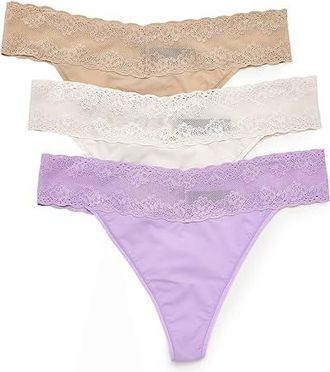 Natori Bliss Perfection Classic Thong 3-pack Womens Underwear Calla Lily/Coconut/Cafe, Cotton