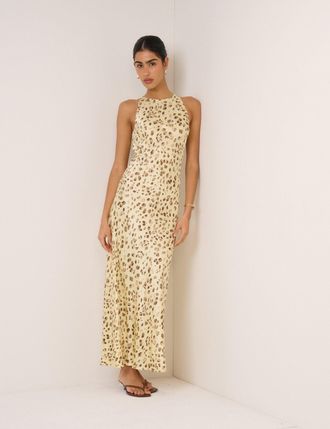 Nobody's Child Butter Yellow Leopard Print Zahara Maxi Dress