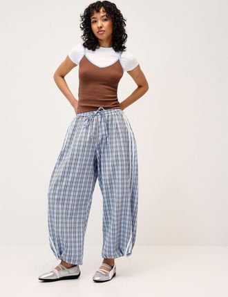 Twik Womens Checkered seersucker barrel-leg pant
