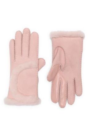 UGG Genuine Shearling Exposed Curve Seam Gloves in Pink Cloud at Nordstrom Rack, Size Large