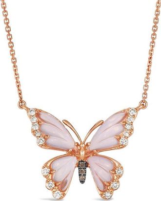 Le Vian 14K Rose Gold 3.26 Ct. Tw. Diamond & Pink Quartz Butterfly Pendant