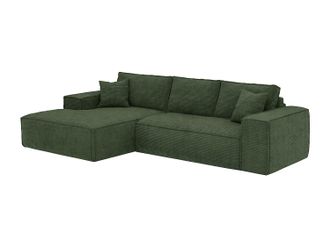Vente-Unique Sof&aacute; cama rinconera izquierda expr&eacute;s de pana verde pino - Cama de 140 cm - Colch&oacute;n de 13 cm viscoel&aacute;stico - AMELIA