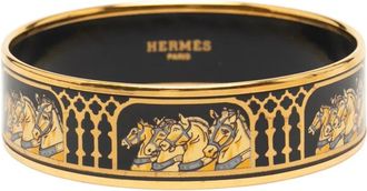 Herm&egrave;s 2000-2020 Wide Grand Apparat Enamel Bangle 65 costume bracelet - Zwart