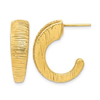 Diamond2Deal 14k Yellow Gold Textured J Shape Hoop Earrings
