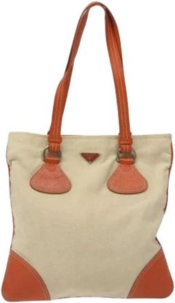 Prada Pre-owned Canvas Tote Bag - Dames - Vintage Shopper - Beige - ONE Size - Leer - Vintage