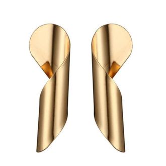 Generic 1 Pair Gold Irregular Rolled Metal Womens Dangle Earrings Bar Unusual Earrings for Female Exaggerated Ear Jewelry Clever Fashion