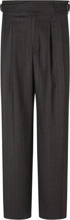 Emporio Armani Broeken, Heren, Grijs, M, Wol, Grijze Gestreepte Wijde Broek