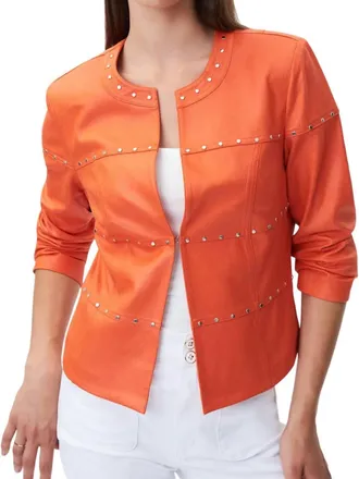 Joseph Ribkoff Suede Studded Jacket In Orange