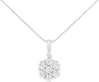 House of Brilliance 14K White Gold 2.00 Cttw Brilliant Round-Cut Diamond 7 Stone Flower Cluster 18 Pendant Necklace