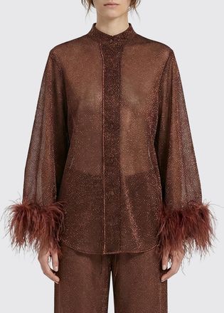 Os&eacute;ree Camicia Lumi&egrave;re Plumage Os&eacute;ree in viscosa lurex con piume