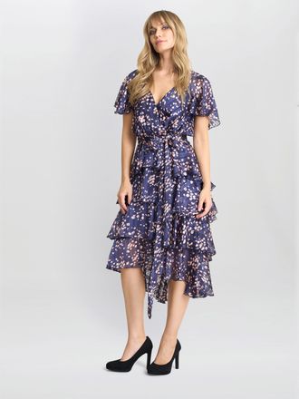 Gina Bacconi Womens Lottie Elastic Waist Tiered Dress - Navy - Size 10 UK