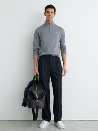 Reiss Steel Blue Merino Wool Half-zip Logo Jumper, Xxl