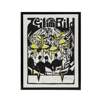 Artery8 Female Dancers At The Ice Palace Kirchner Black Framed Canvas Wall Art in White | Size: W24 x H32