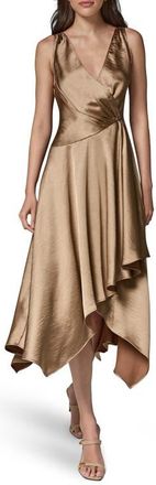 DKNY Hammered Satin Handkerchief Hem Dress in Camel at Nordstrom, Size 14
