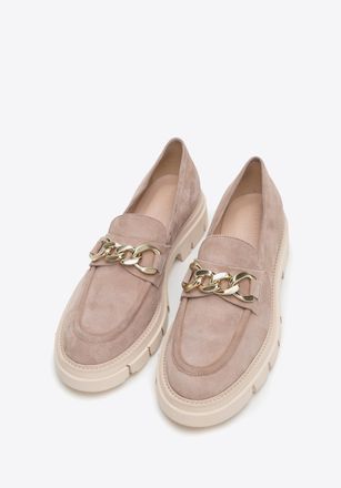Wittchen Su&egrave;de Mocassins voor Dames met Ketting op Platform Beige