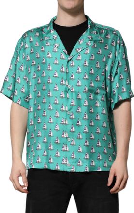 Dolce & Gabbana Green Printed Short Sleeves Casual Mens Shirt