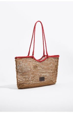 Bimba & Lola Large Dark Raffia-Effect Shopper Bag in Dark Natural at Nordstrom