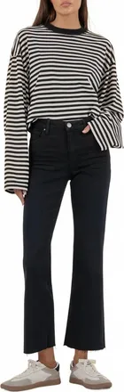 Kut from the Kloth Kelsey High Rise Fab Ab Ankle Flare W/ Raw Hem Jeans In Firm W/ Black Base