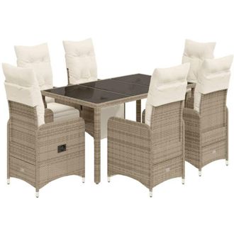 vidaXL Set De Mesa Y Sillas Jard&iacute;n 7 Pzas Con Cojines Rat&aacute;n Pe Marr&oacute;n Vidaxl