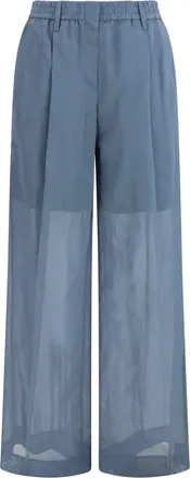 Brunello Cucinelli Womens Track Pants Sartorial Artic Blue Cotton Trousers
