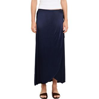 Michael Stars Diane Satin Wrap Midi Skirt in Nocturnal at Nordstrom, Size X-Small