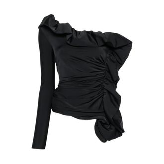Amen 009 Abito Corto Lycra Monosp Voilant - female - Amen - Blouses - Black - XL - Blouses & Shirts