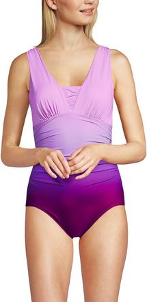 Lands End D-Cup Slender Grecian Tummy Control Chlorine Resistant One Piece Swimsuit in Crimson Rose/purple Ombre at Nordstrom, Size 12