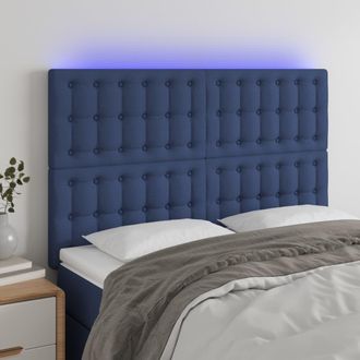 vidaXL Cabecero Con Luces Led Tela Azul 144x5x118/128 Cm Vidaxl