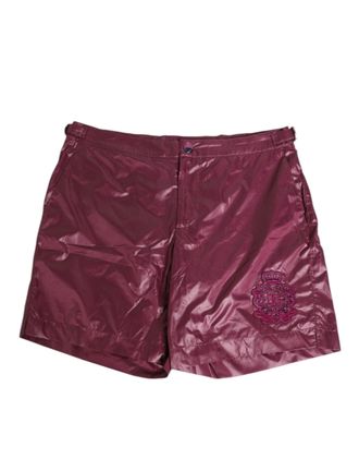 Dolce & Gabbana Mens Burgundy Polyester Logo Embossed Crest Swimwear Clothing
