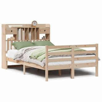 Berkfield Home Bookcase Bed without Mattress 135x190 cm Doouble Solid Wood Pine in Light Tan