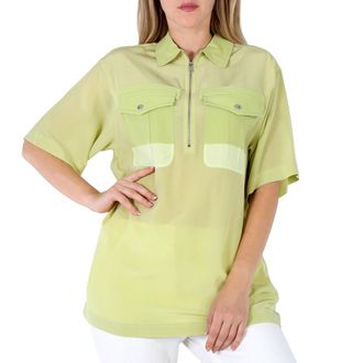 Burberry Ladies Mist Green Ilona Zip-front Silk Bowling Shirt, Brand Size 4 (US Size 2)