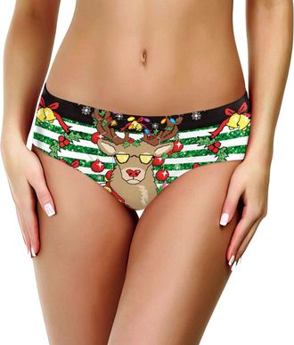 Generic Womens Christmas Printed Panties Womens Snowman Printed Briefs Christmas Santa Costume Xmas Panties Funny Underwear Knickers Print Briefs Xmas Santa O
