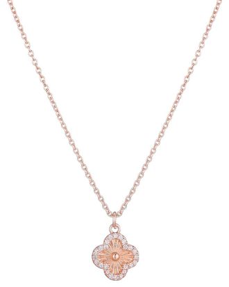 Adornia Adornia 14K Rose Gold Plated Cz Button Clover Halo Necklace