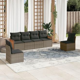 vidaXL Set De Muebles De Jard&iacute;n 6 Pzas Y Cojines Rat&aacute;n Sint&eacute;tico Gris Vidaxl