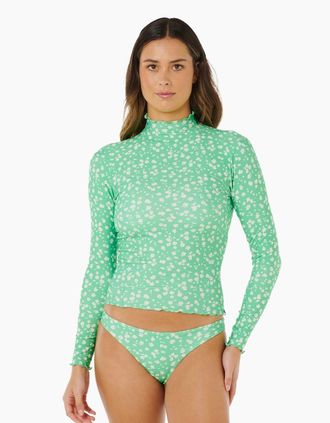 Rip Curl Womens Rip Curl Womens Surf Side UPF Long Sleeve Rash Vest - Green - Size: 18/16