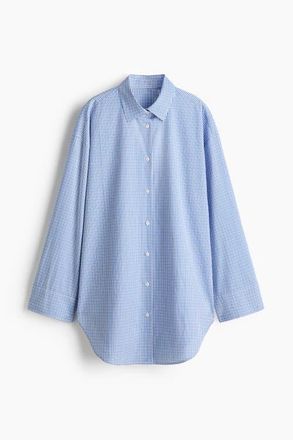 H&M Oversized Beach Shirt in Blue/checked at Nordstrom, Size X-Large