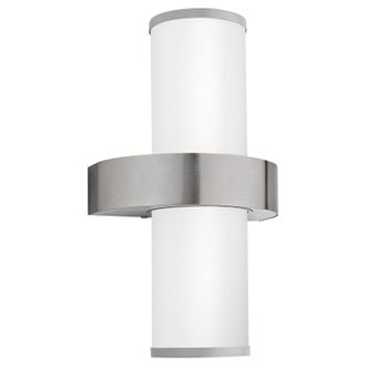 Loops IP44 Outdoor Wall Light Stainless Steel & Silver 2 x 60W E27 Lamp Bulb in Metallics
