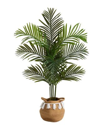 Nearly Natural 4Ft Artificial Paradise Palm Tree With Handmade Tassel Basket