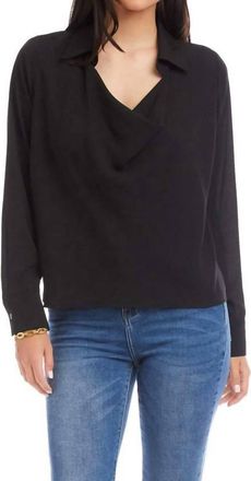 Karen Kane Long Sleeve Collared Cowl Neck Top In Black