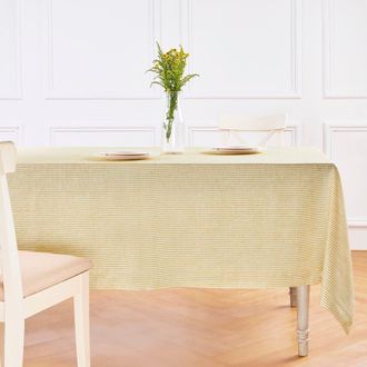 Solino Home Linen Tablecloth for Dining Table, Holiday and Everyday Dining Table Decor - Narrow Stripe in Spicy Mustard And White at Nordstrom, Size