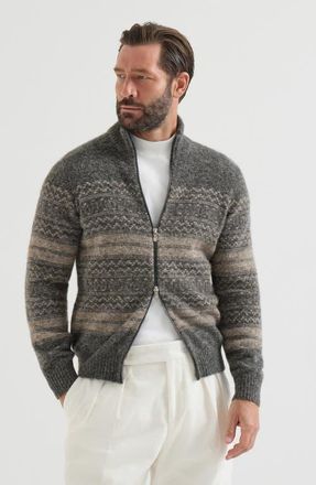 Brunello Cucinelli Alpaca, cashmere and wool nordic jacquard high-neck cardigan with zip in Black at Nordstrom, Size 54 It