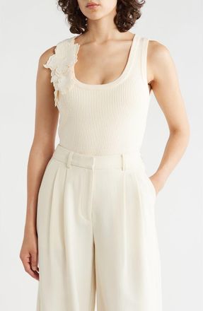 T Tahari Floral Appliqu&eacute; Sweater Tank in Cream at Nordstrom Rack, Size X-Small