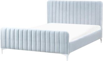 Beliani Bed Velvet LUNAN 140 x 200 cm (EU Double) Light Blue