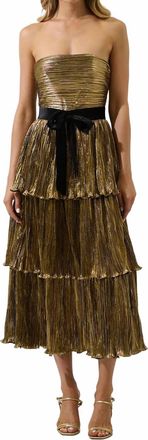 Sugarlips Katia Metallic Strapless Tiered Midi Dress In Gold