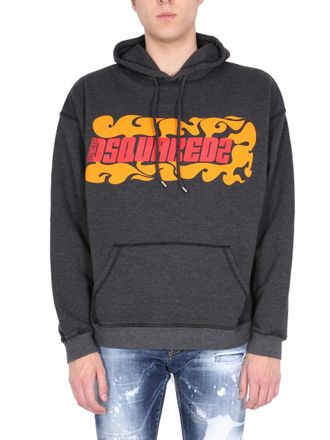 Dsquared2 Logo-Printed Hooded Sweatshirt - Black