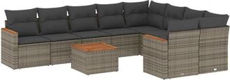vidaXL Set De Sof&aacute;s De Jard&iacute;n 10 Pzas Con Cojines Rat&aacute;n Sint&eacute;tico Gris Vidaxl