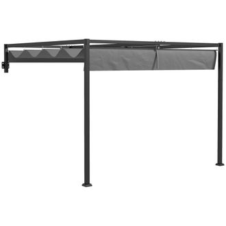 Matteo 3x4m Lean-To Steel Pergola - Ret retractable Dark Grey Canopy